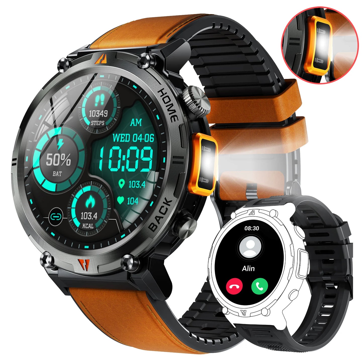 EIGIIS KE3 Bluetooth Call Smartwatch For Men With Health Monitor Flashlight