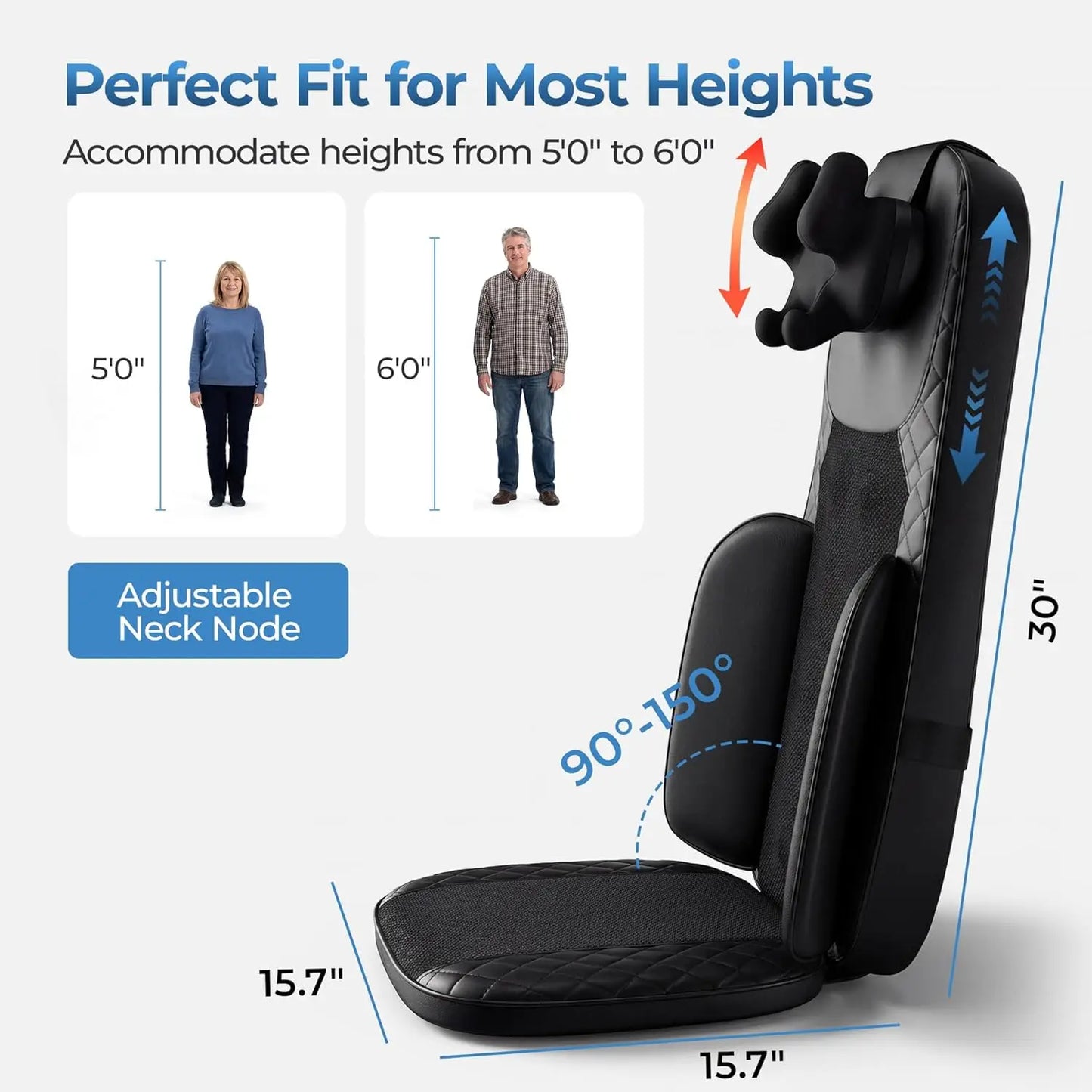 3-in-1 Shiatsu Neck and Back Massage Cushion with Heat - 4D Kneading and Vibration for Muscle Relief, Adjustable Intensity and Height for Office Chair and Home Use, Full Body Massage Pad for Recliner and Sofa, Massage Chair P