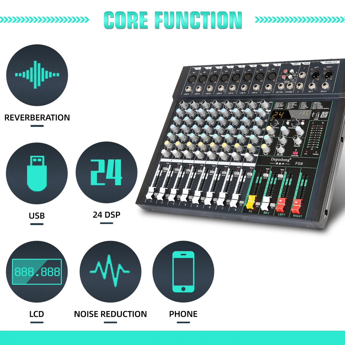 Audio Mixer Console 8/12 Channel DJ, Music Karaoke Professional Audio Mixer Stereo
