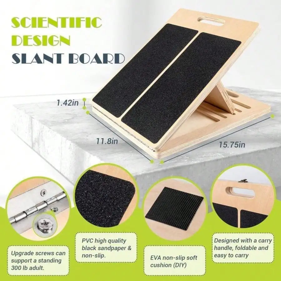 Adjustable Wooden Slant Board For Foldable Calf Stretching 300 Lbs